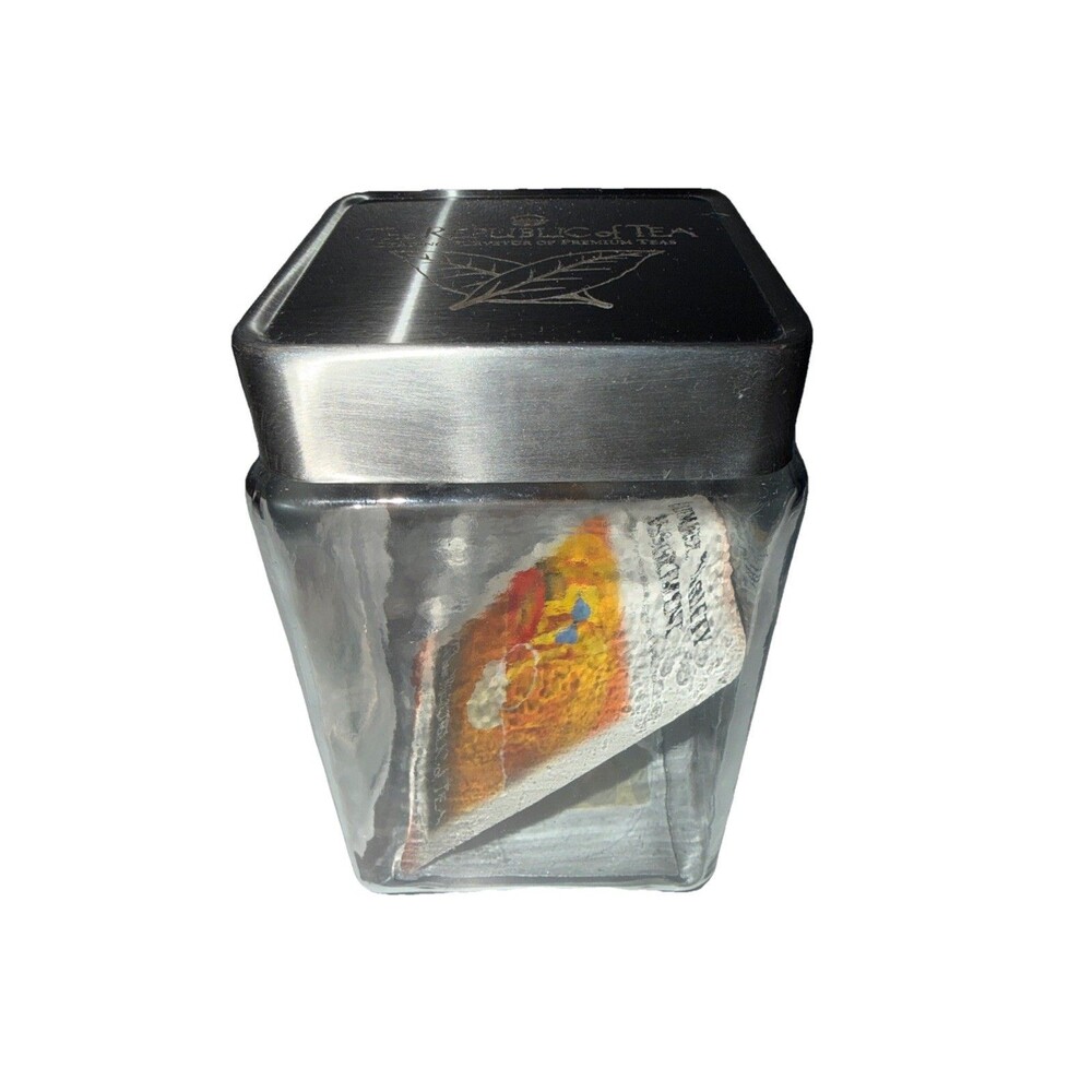 The Republic Of Tea 1.5 Quart Glass Jar Empty with Lid Insert storage organize